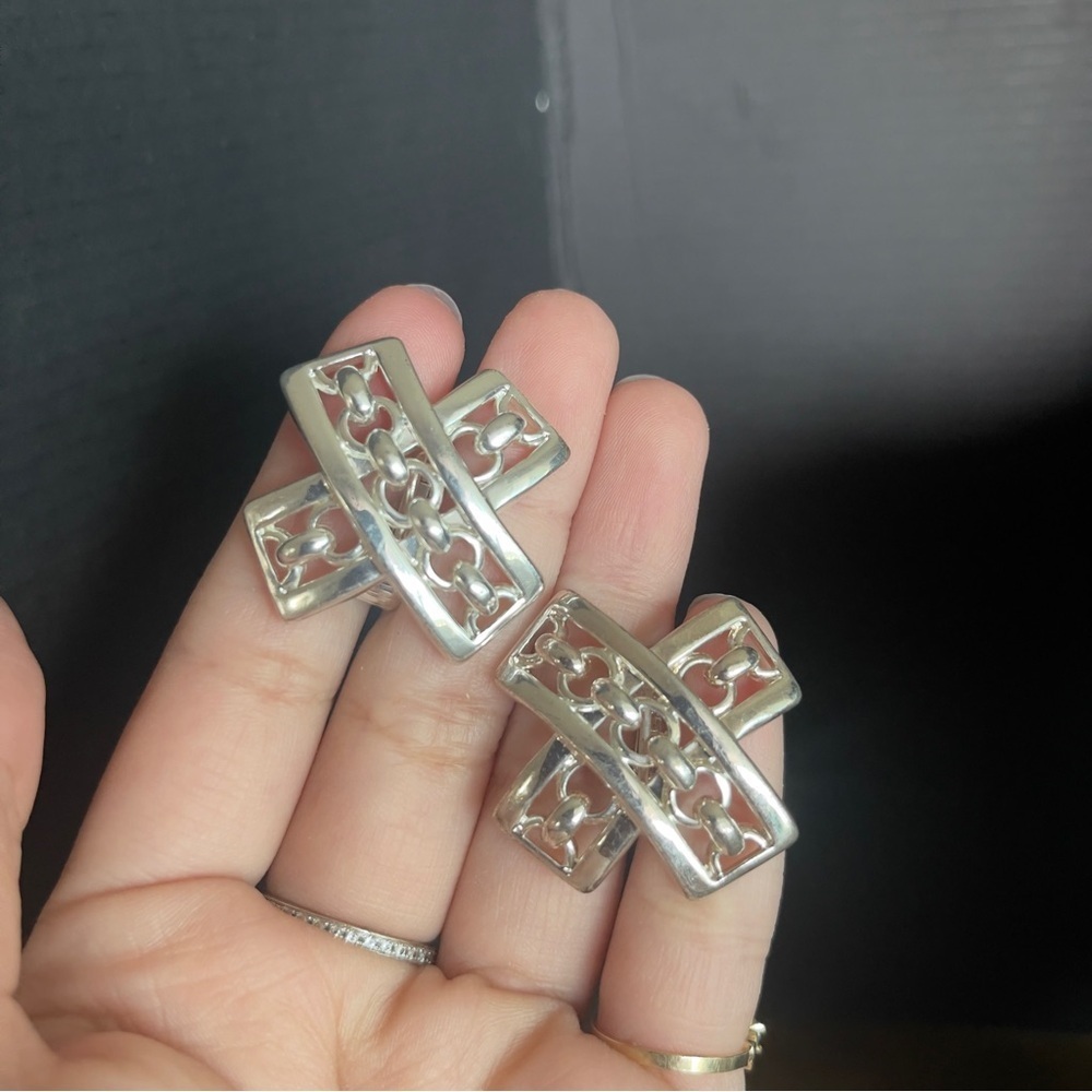 Avon silver tone statement vintage X earrings